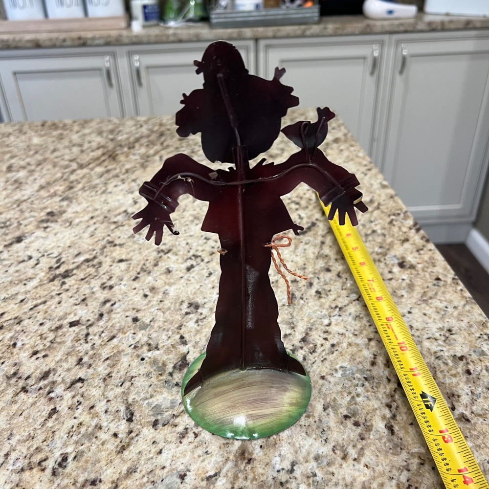 Metal Scarecrow Figurine Fall Harvest Thanksgiving Decor Pumpkin Head Crow 8" - Picture 3 of 4